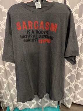 3x Delta Charcoal Gray Short-Sleeve Tee with Red & Black Graphic “sarcasm”